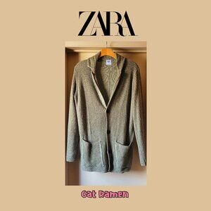 ZARA Linen Cotton Viscose Blend Cardigan - Sage Green - Size Men: M Women: L